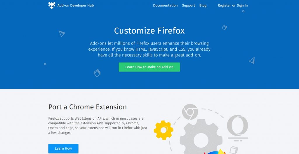 Screenshot of the Mozilla Add On developer webpage.
