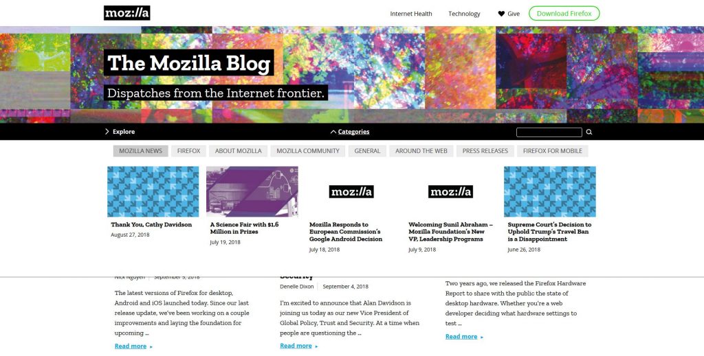 Mozilla blog page